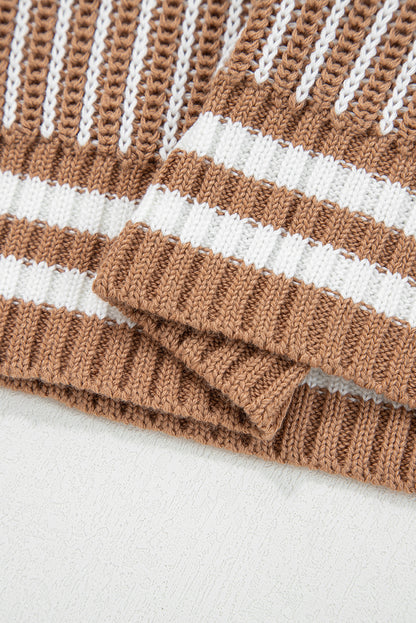 Two Tone Striped Patchwork Drop Shoulder Loose Sweater