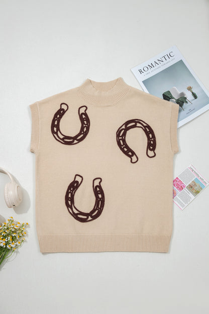 Western Horseshoe Knit Top Mock Neck Sweater Vest
