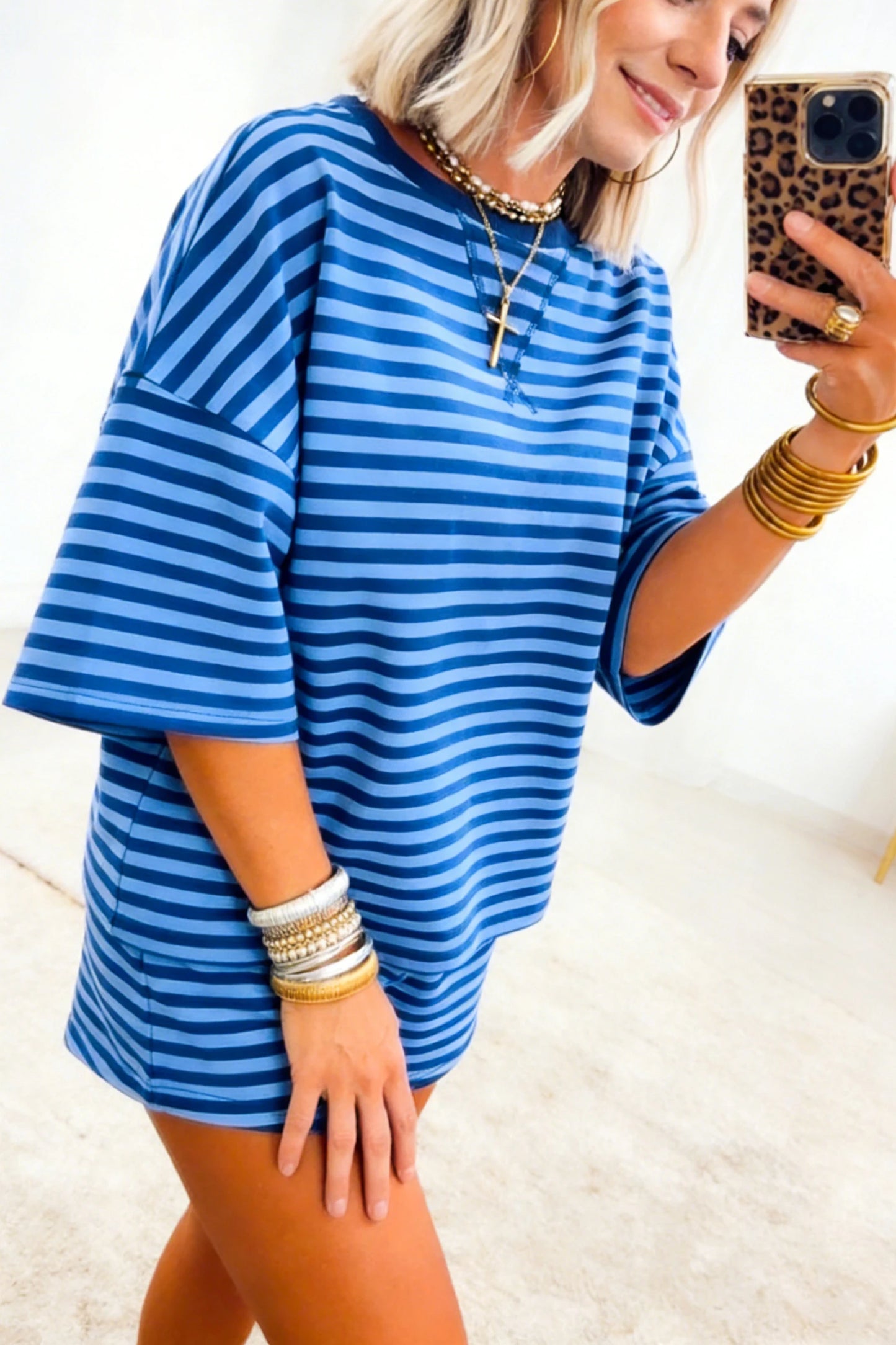 Striped Two Piece Set Women Loose Casual Lounge Outfit