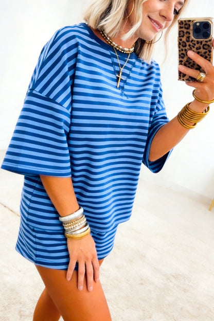 Striped Two Piece Set Women Loose Casual Lounge Outfit