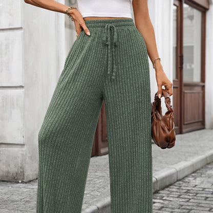 Women's Ribbed Drawstring Wide Leg Lounge Pants