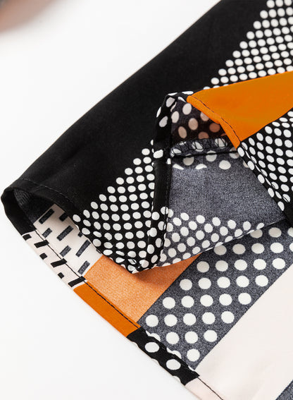 Women’s Polka Dot Colorblock V Neck Long Sleeve Blouse