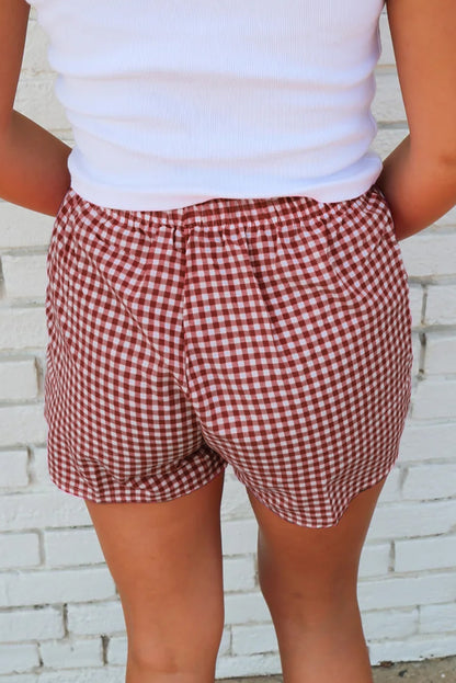Red Gingham High Waisted Elastic Waist Summer Shorts