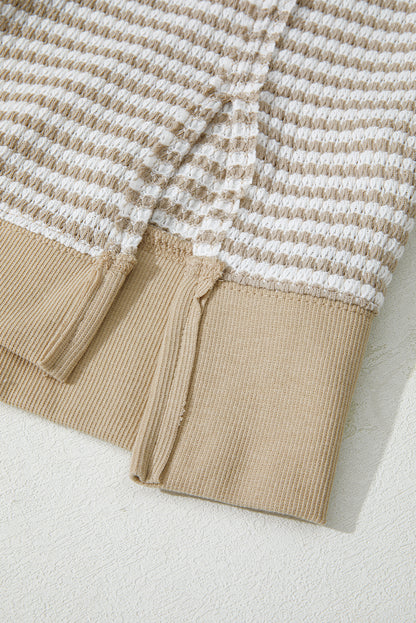 Plus Size Brown Stripe Knit Long Sleeve Ribbed Top