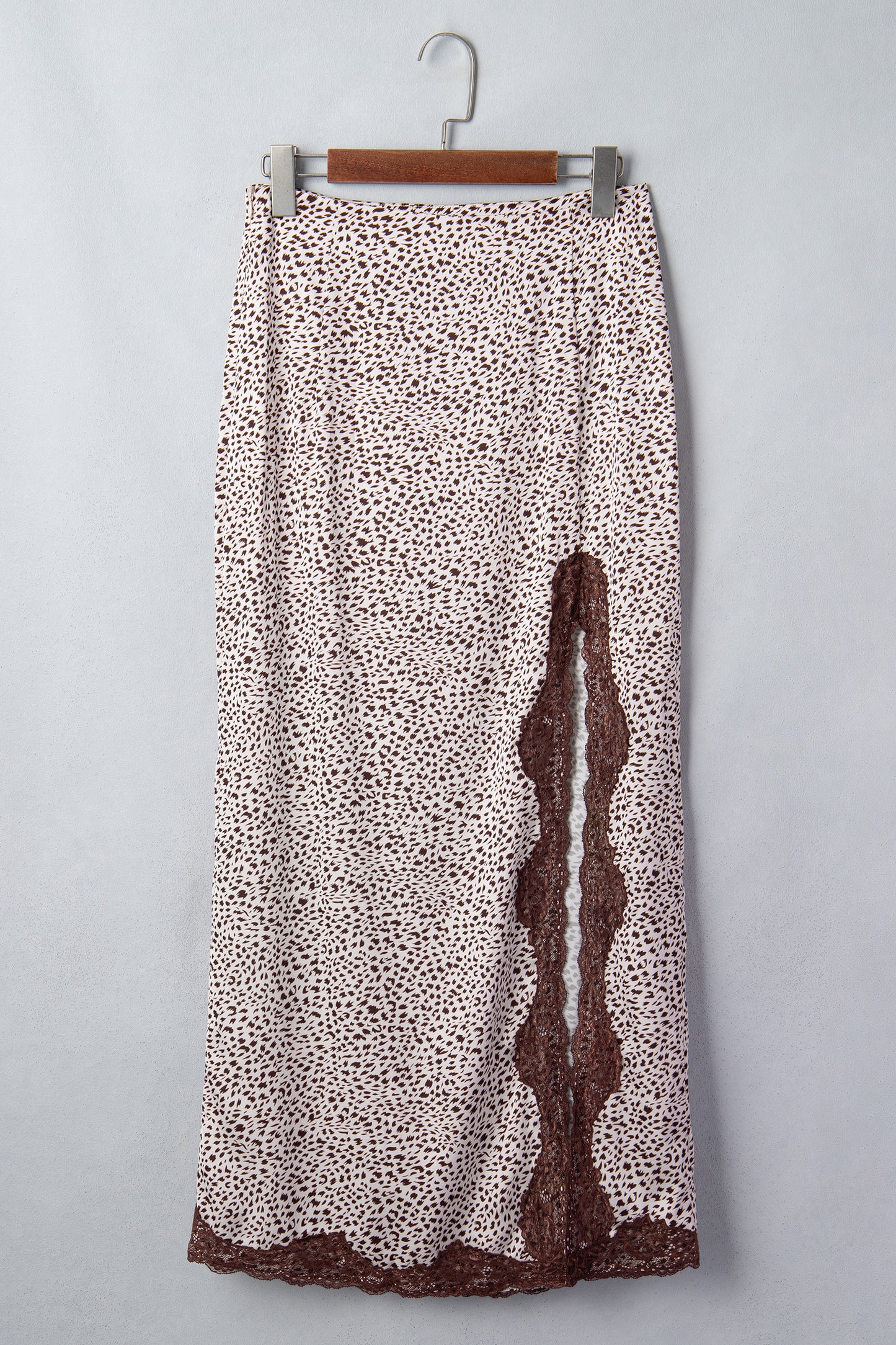 Cheetah Print Lace Trim Split Maxi Western Skirt