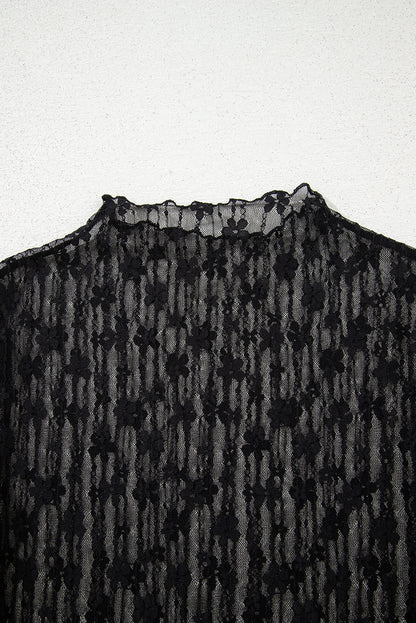 Ashleigh Blue Sheer Floral Lace Mock Neck Long Sleeve Top