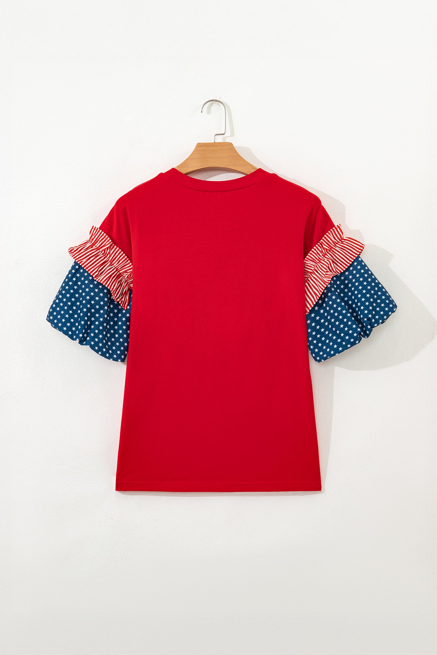 Patriotic Stars and Stripes Puff Sleeve Fourth of July Top