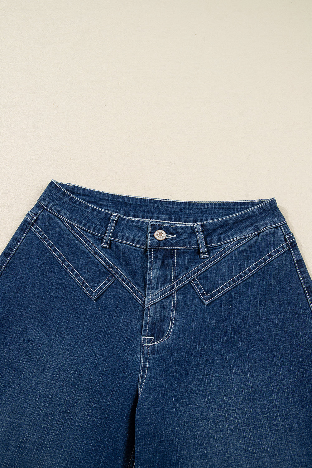 Sail Blue Stitched High Waist Loose Cuffed Jeans