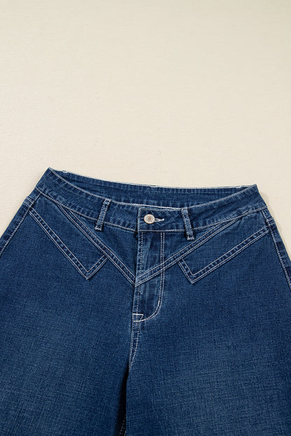 Sail Blue Stitched High Waist Loose Cuffed Jeans