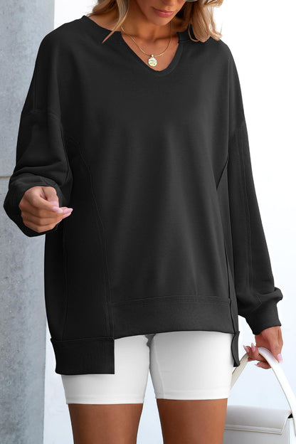 Bold Striped V-Neck Sweatshirt with Neon Contrast Trim