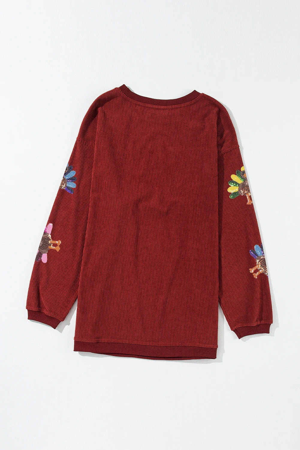 Sequined Turkey Corded Oversized Thanksgiving Sweatshirt
