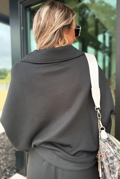 V Neck Collared Sweatshirt and Sweatpants Lounge Set