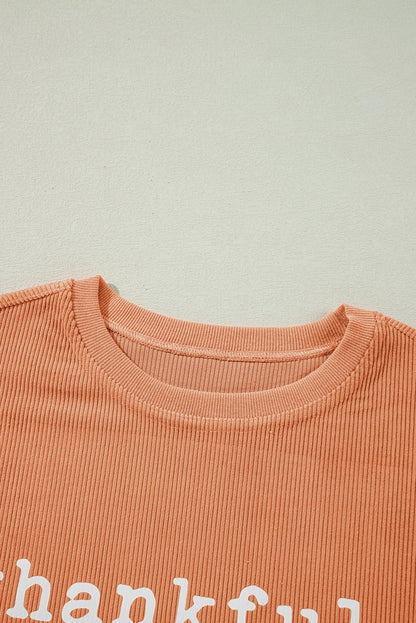 Orange Thankful Ribbed Crewneck Thanksgiving Sweatshirt