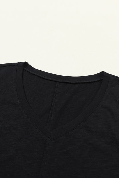 Black V Neck Center Seam Long Sleeve Tee