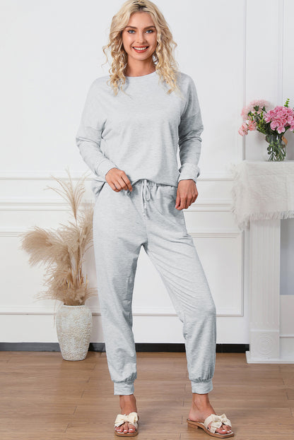 Gray Long Sleeve Pullover and Jogger Pants Lounge Set