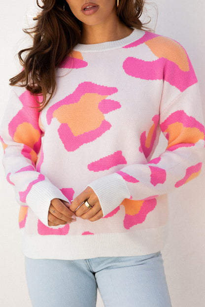 Sachet Pink Playful Leopard Print Drop Shoulder Baggy Sweater