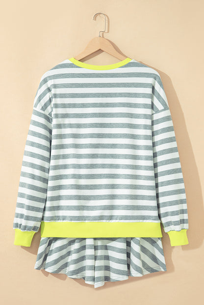 Women's Stripe Long Sleeve Top and Shorts Set