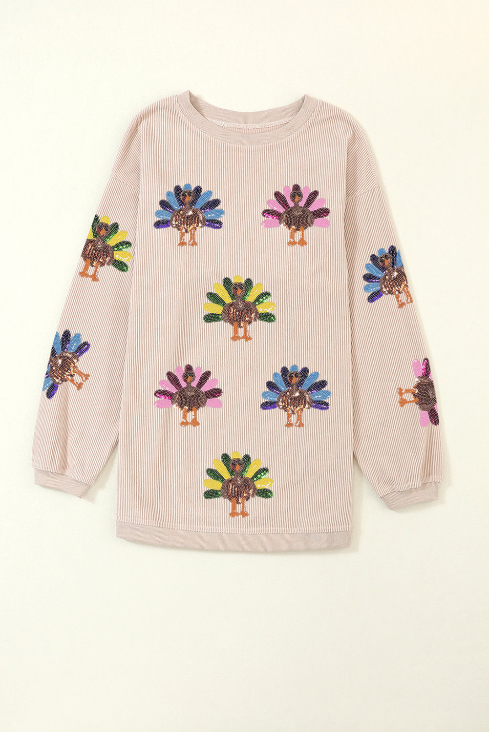 Sequined Turkey Corded Oversized Thanksgiving Sweatshirt