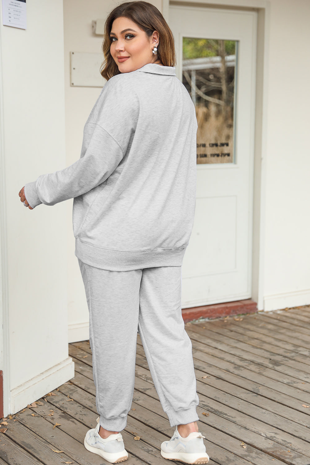 Gray Zipper Pullover and Joggers Plus Size Outfits