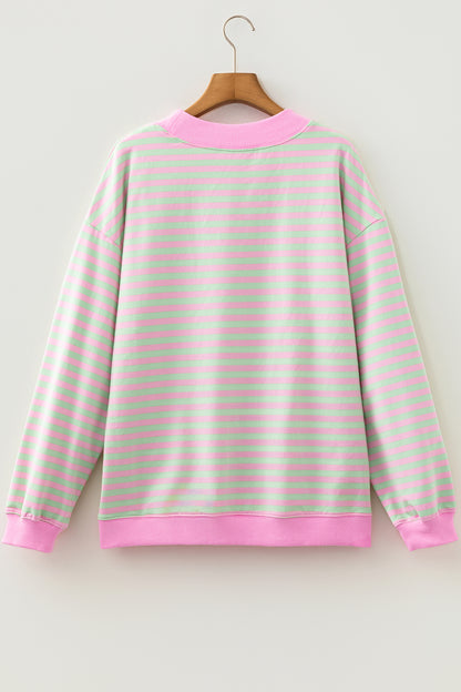 Green Stripe Striped Stand Neck Long Sleeve Sweatshirt