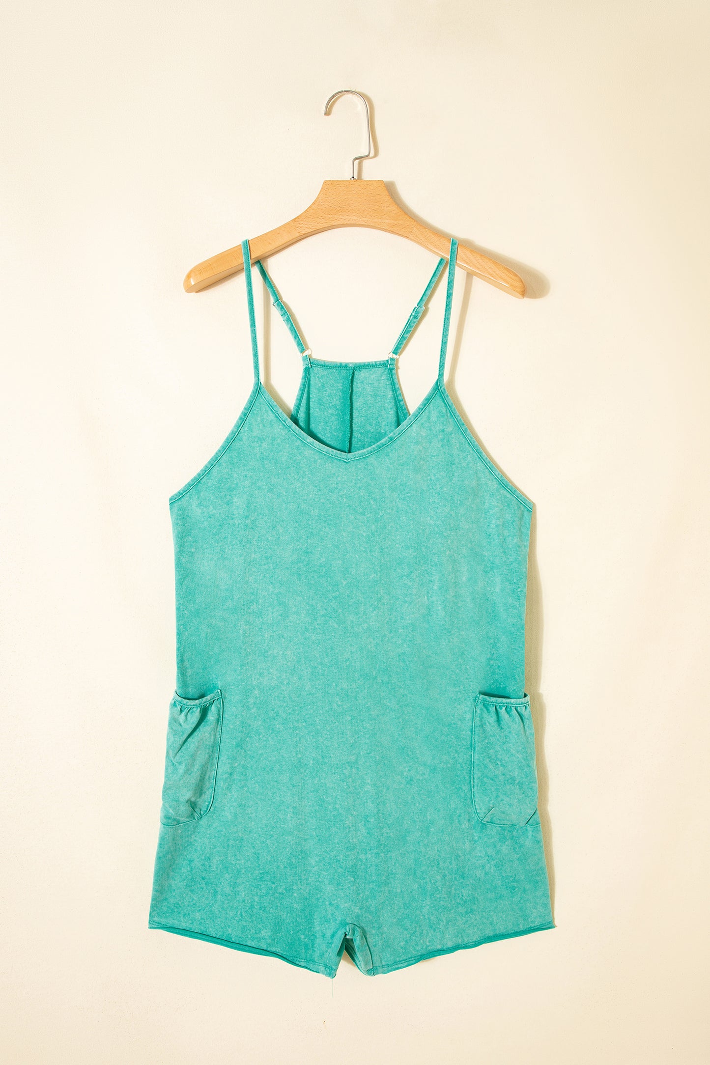 Mint Green Mineral Wash Cotton Pocket Romper