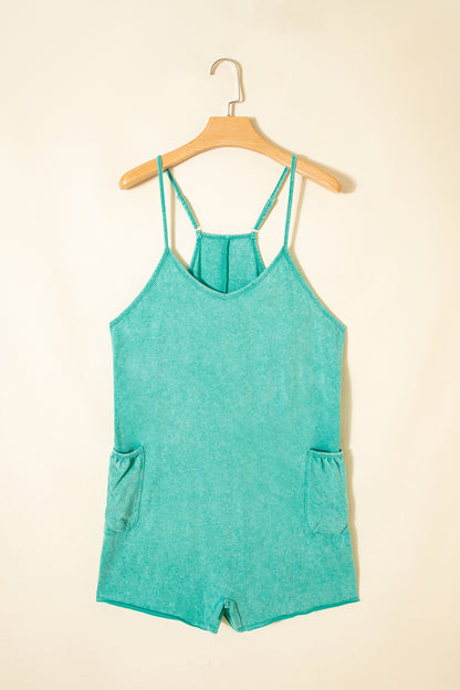 Mint Green Mineral Wash Cotton Pocket Romper