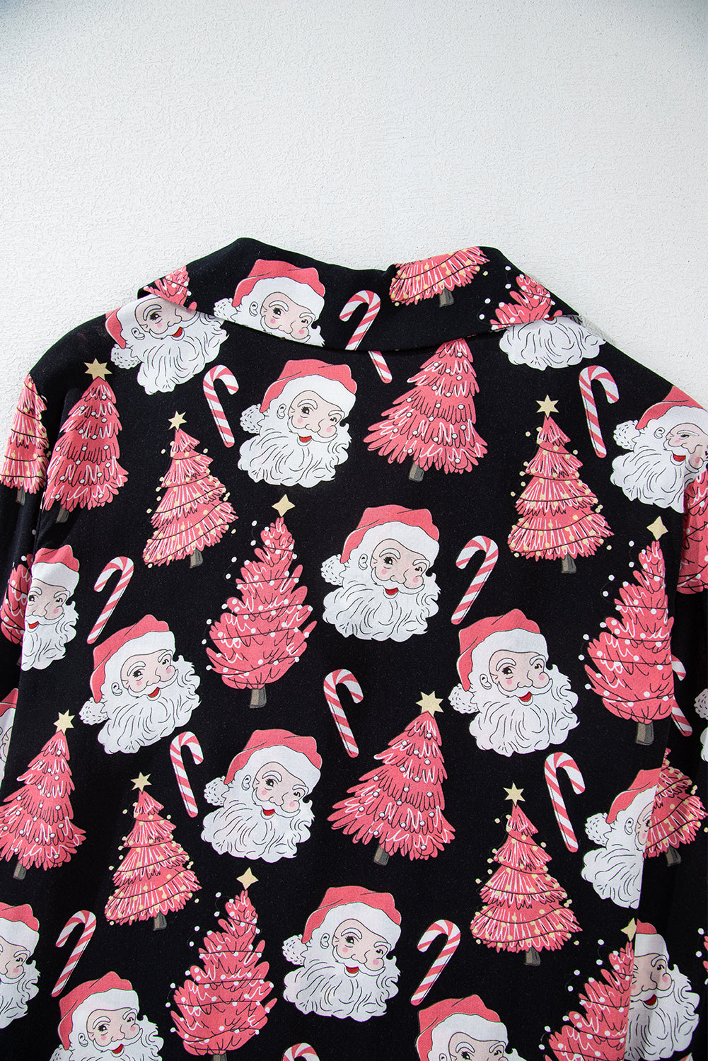 Black Christmas Santa Printed Two Piece Pajamas Set