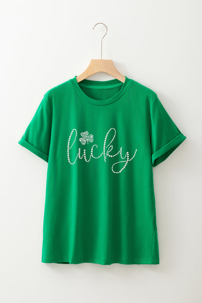 St. Patrick's Day Lucky Rhinestone Clover Graphic Tee