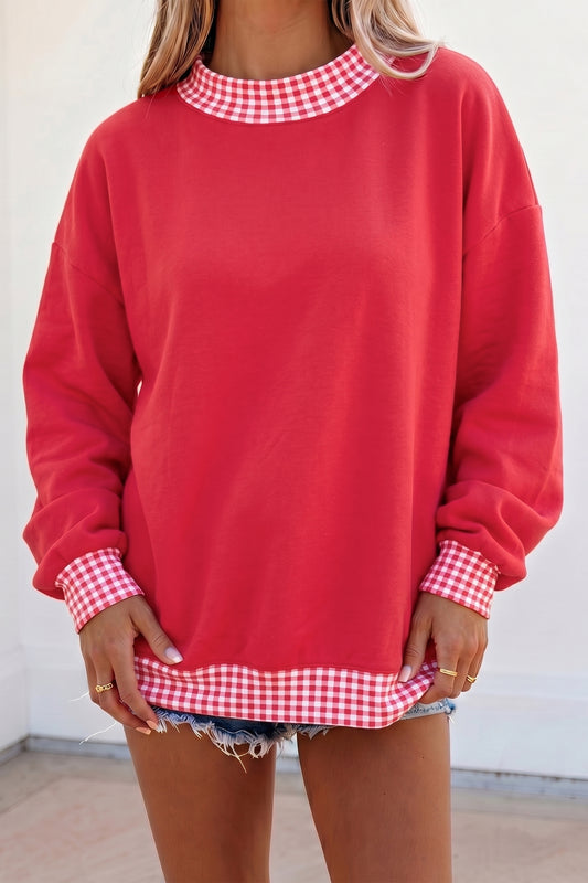 Red Polka Dot Trim Oversized Colorblock Sweatshirt