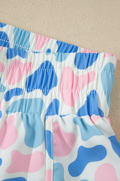 Sky Blue Western Camo Print High Waist Athleisure Shorts