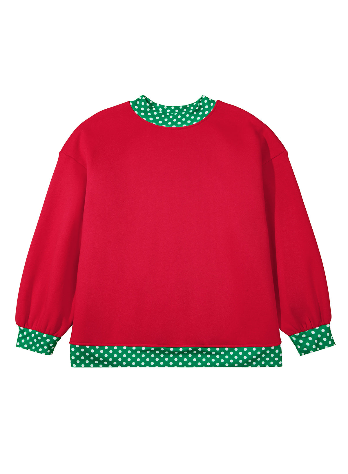 Polka Dot Trim Plus Size Crew Neck Tunic Sweatshirt