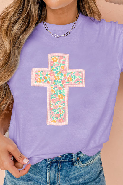 Easter Floral Cross Christian Faith Graphic Tee