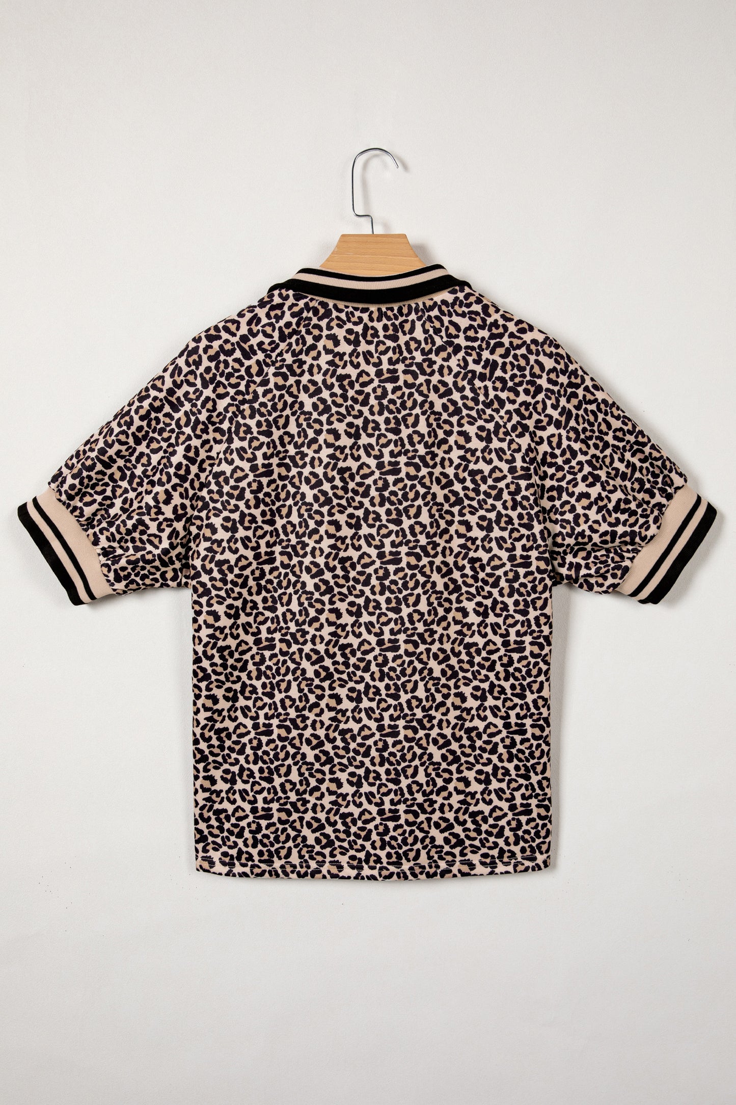 Women’s Leopard Print Half Zip Stripe Trim Top