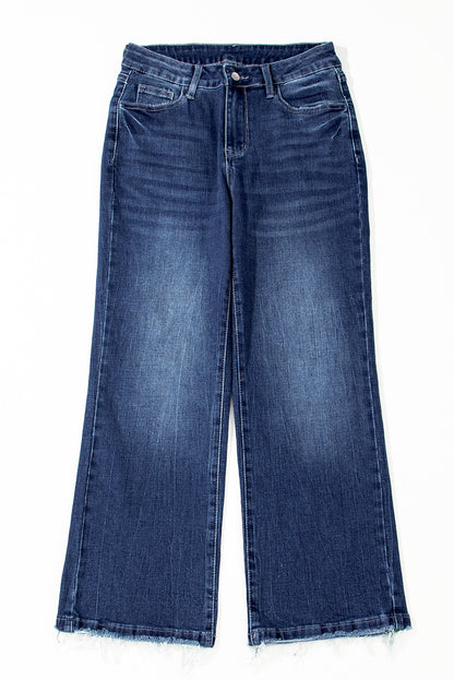 High Waist Flared Jeans with Raw Hem