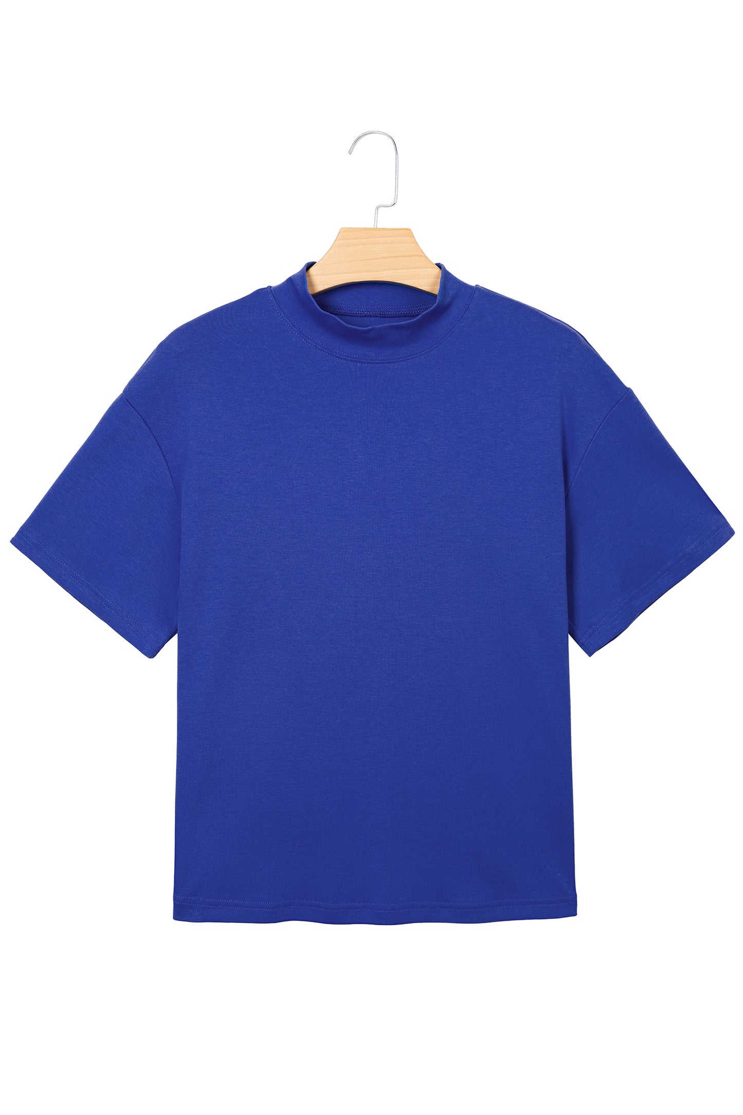Dark Blue Oversized Mock Neck Tee Casual Relaxed Top