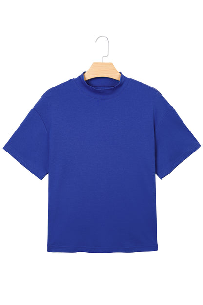 Dark Blue Oversized Mock Neck Tee Casual Relaxed Top