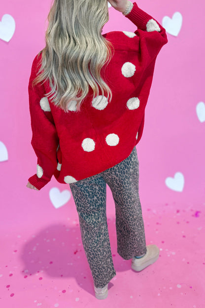 Polka Dot Oversized V Neck Knit Cardigan Sweater