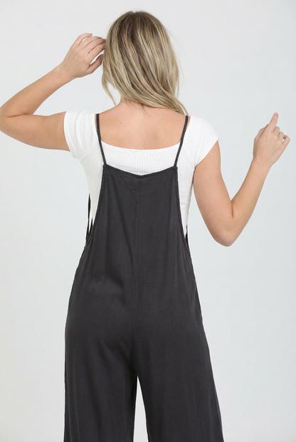 Wide Leg Sleeveless Overall Jumpsuit with Pockets