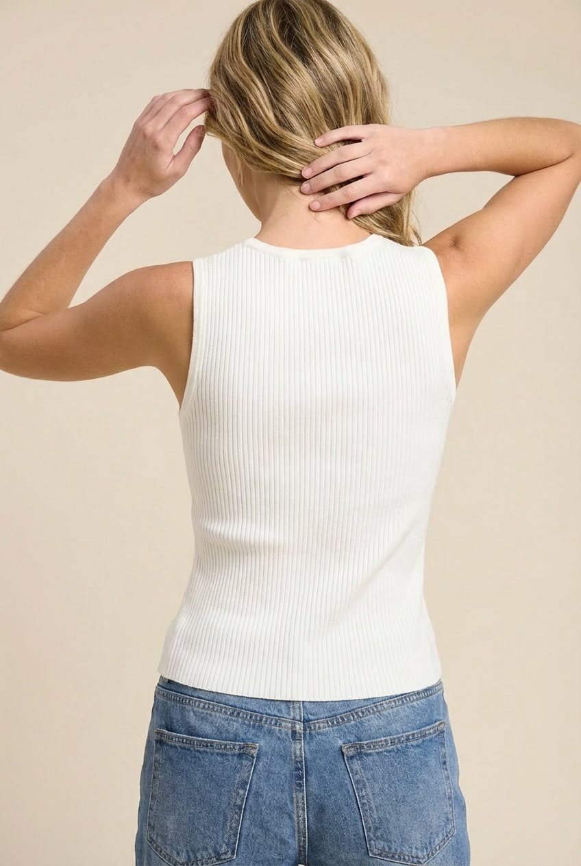 Bow Front Ribbed Knit Sleeveless Tank Top Coquette