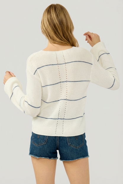Lightweight Stripe V Neck Knit Sweater Casual Top