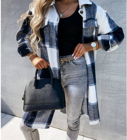 Women's Plaid Shacket Long Sleeve Button Down Shirt