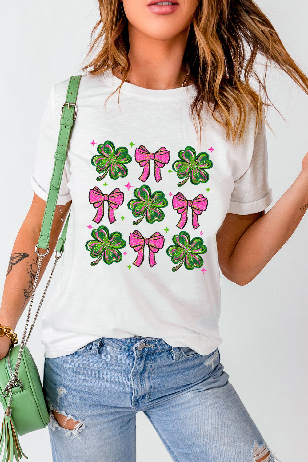 St. Patrick’s Day Shamrock Bow Graphic White Tee