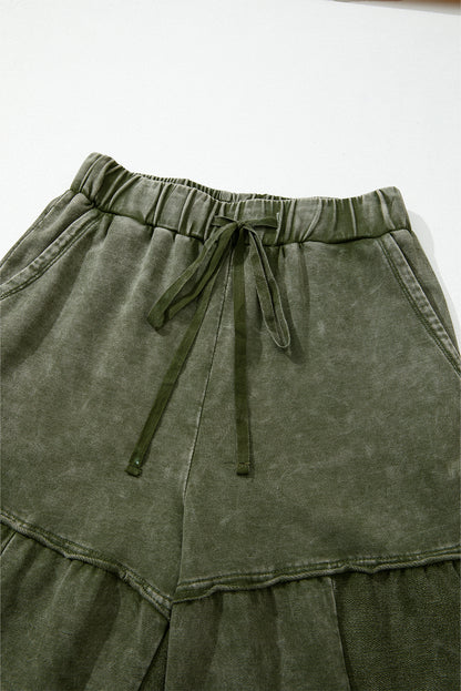 Women's Black Mineral Wash Wide Leg Patchwork Pants