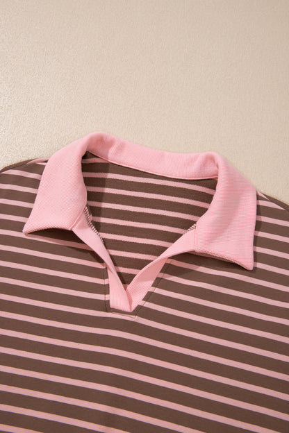 Women's Preppy Striped Collared Drawstring 2-Piece Set