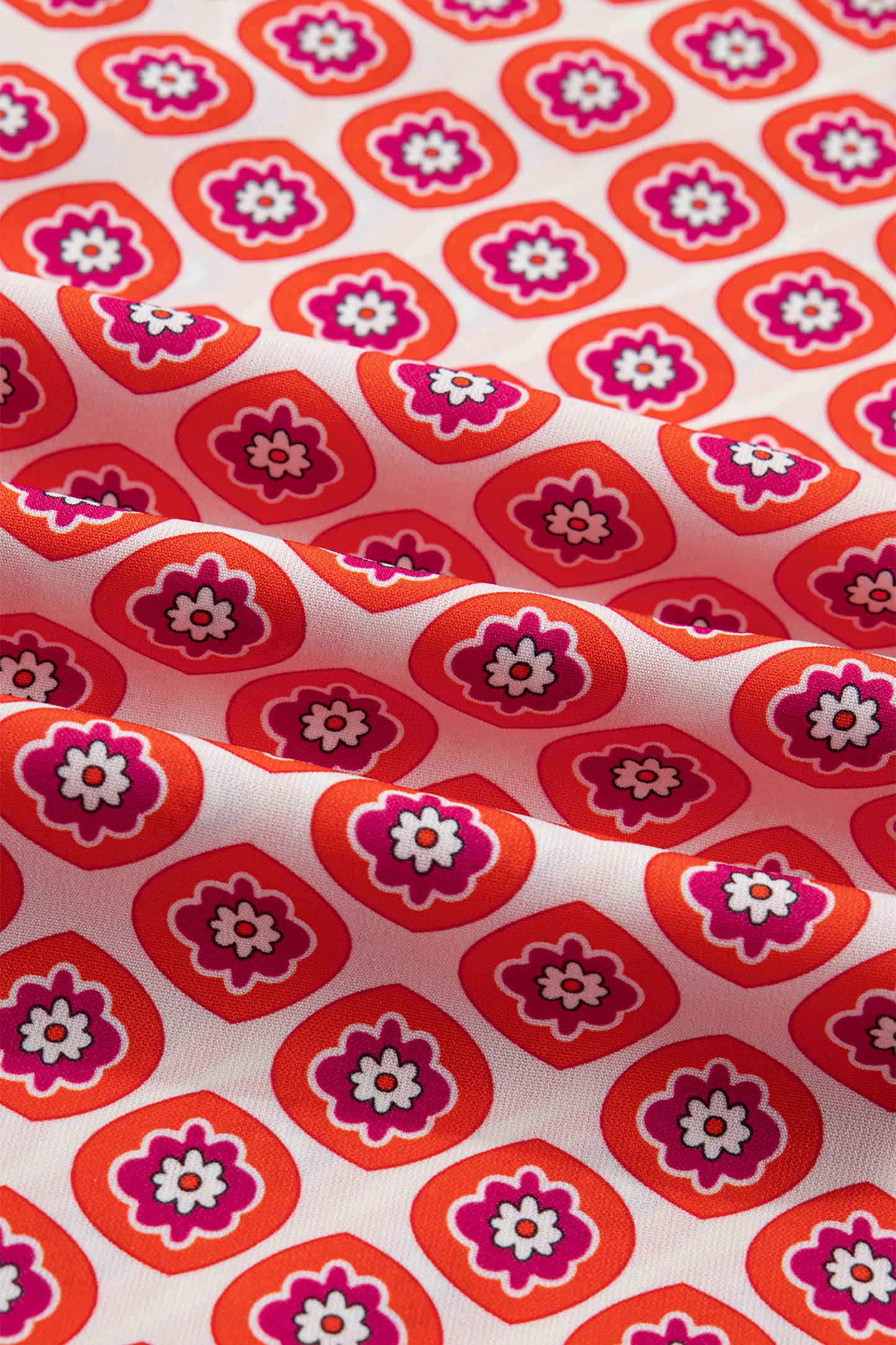 Orange Geometric Print Button Front Ruffle Hem Mini Dress