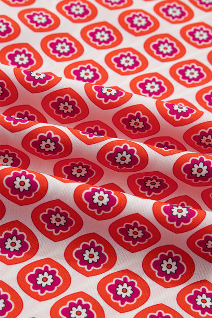 Orange Geometric Print Button Front Ruffle Hem Mini Dress