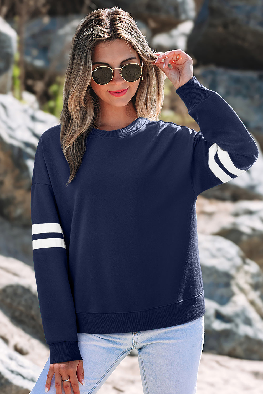 Varsity Stripe Drop Shoulder Oversized Women’s Sweatshirt