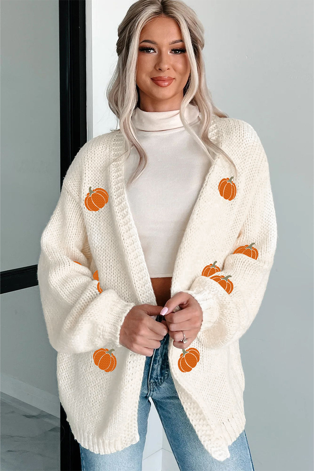 Light Pink Christmas Tree Print Open Front Drop Shoulder Midi Cardigan