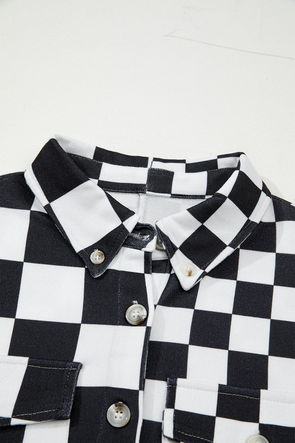 Checkerboard Print Flap Pocket Button Front Shacket