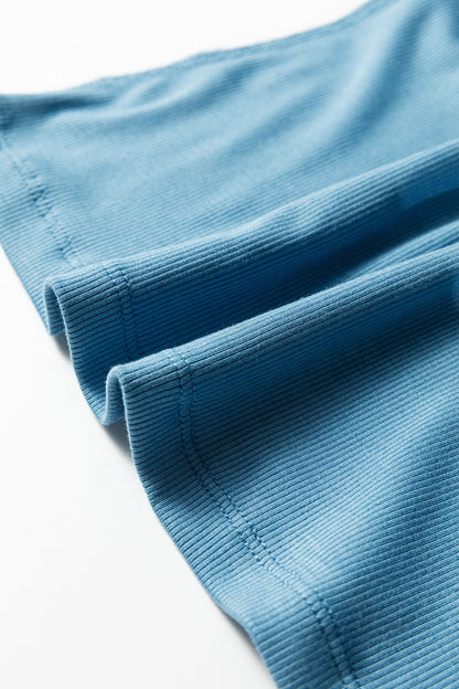 Peacock Blue Ribbed Crew Neck Cap Sleeve Tee
